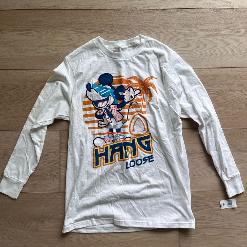 Disney Aulani White Long Sleeve Tee with Mickey Surf Design